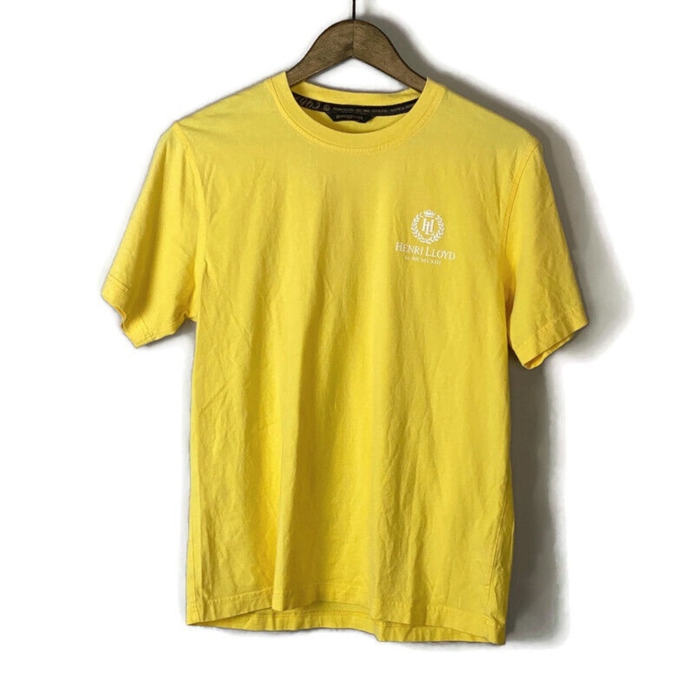 HENRI LLOYD Mens Yellow Nautical Pionner Short Sleeve T Shirt Size L Logo Sail